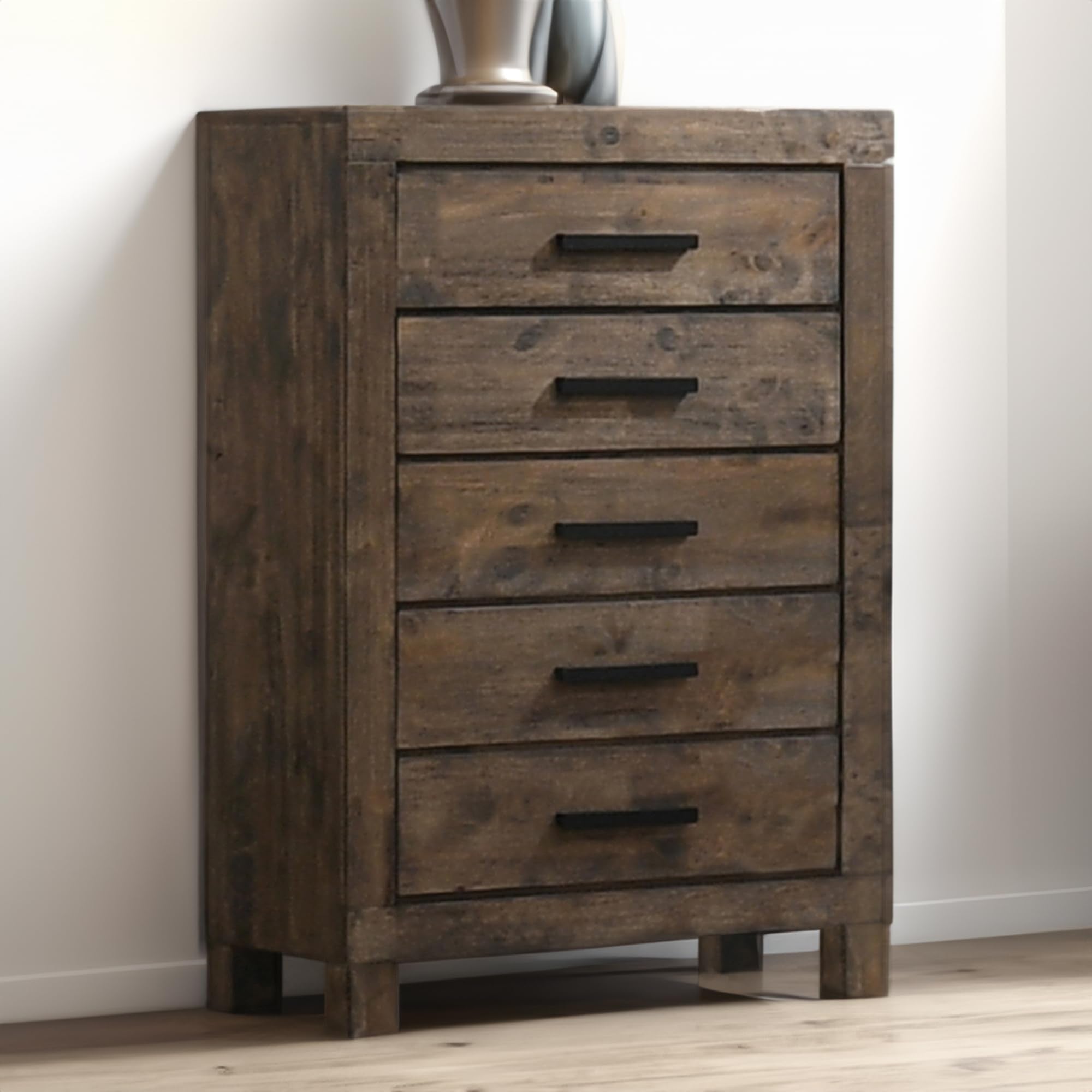 Storage Wooden Chest with 5 Drawers and Grain Details