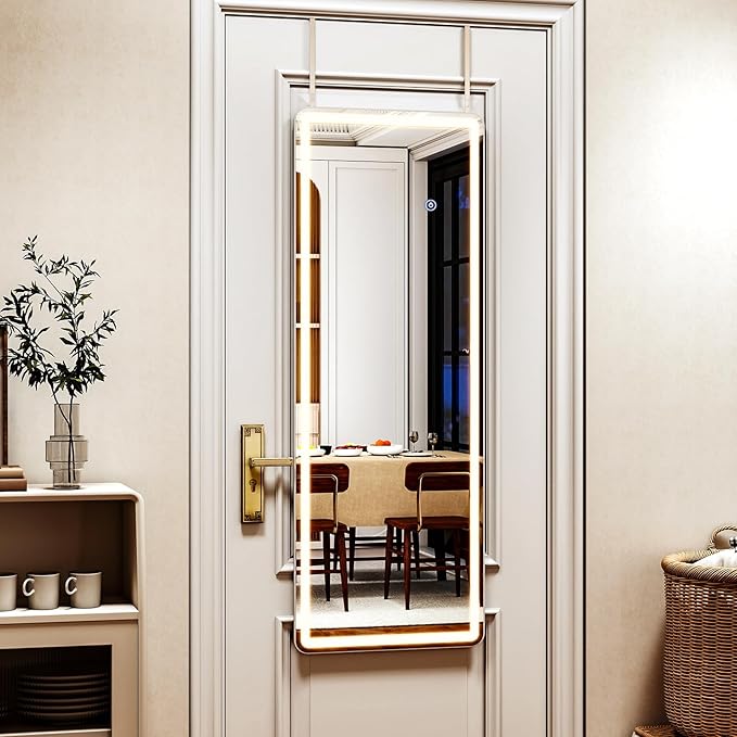 LED Rectangular Corner White Full Length Mirror - 20“ x 63” Brightness Adjustable
