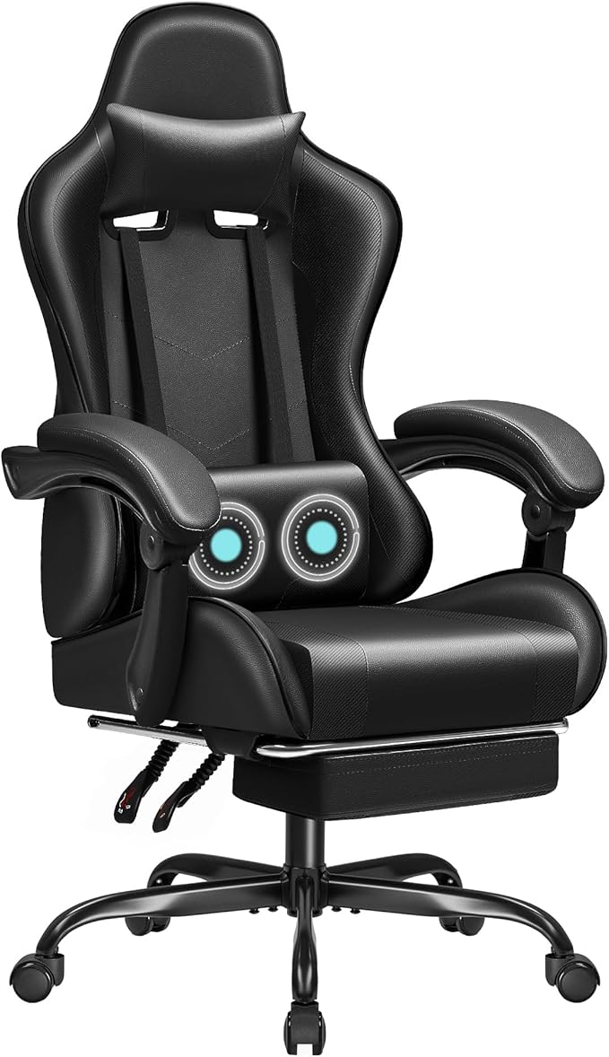 Gaming Chair Ergonomic Computer Chair with Footrest and Massage Lumbar Support