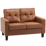 51" Wide Loveseat with Armrest, 2-Seater Tufted PU Leather Double Sofa, Brown