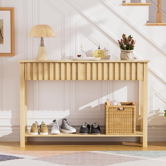 Entryway Console Table with 2 Fluted Drawers and Shelf