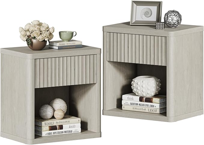 Stand Set of 2 Nightstands with Drawer Storage Bed Side Table