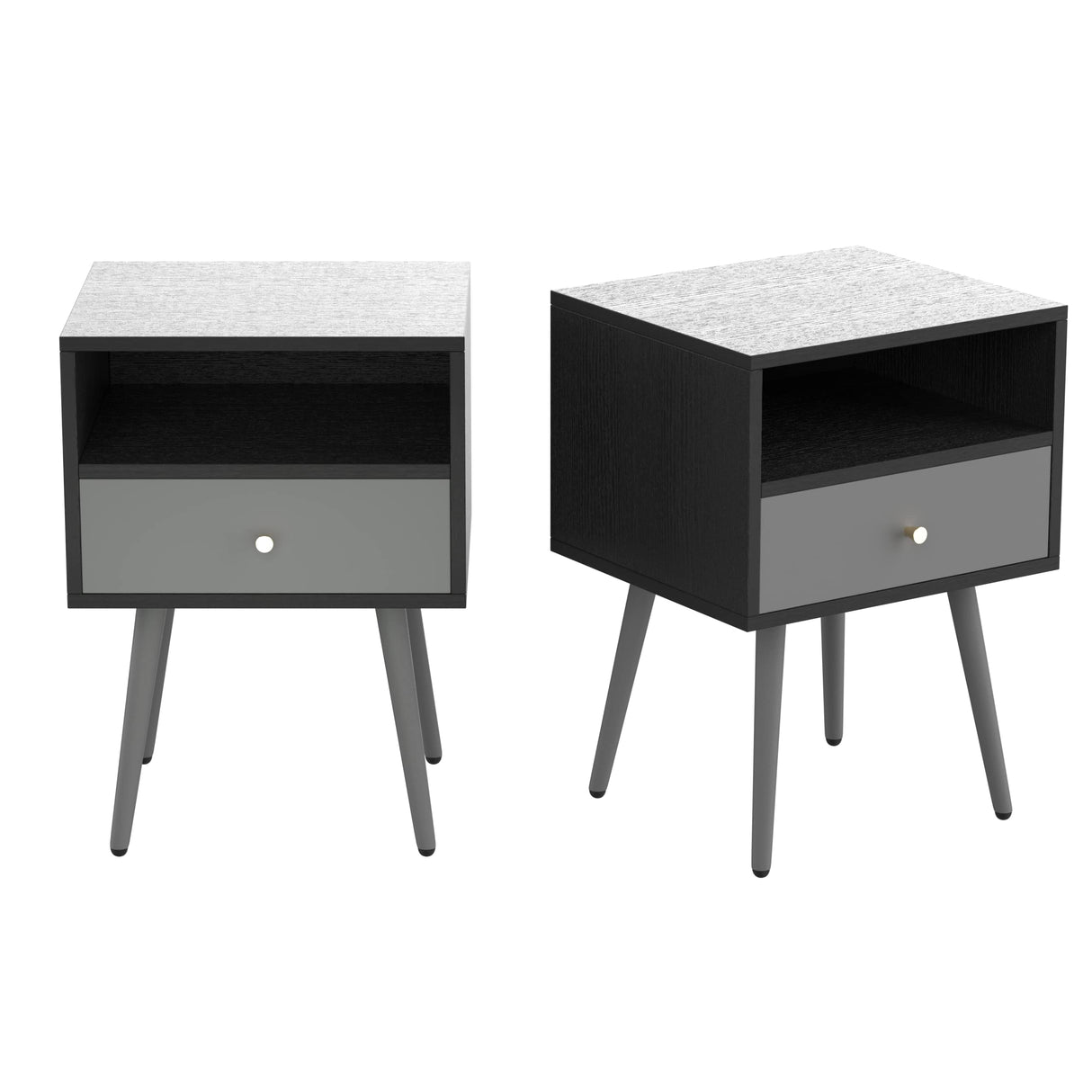 Bed Side Table with Drawers Set of 2 Modern Bedroom Set Nightstand with 1 Storage