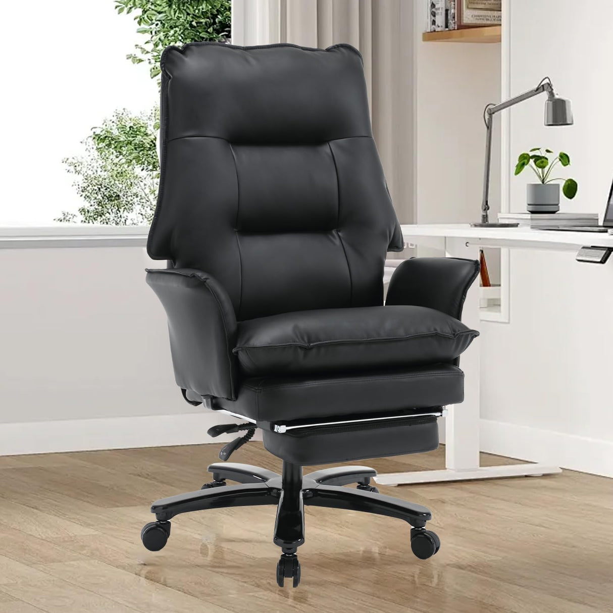 Big and Tall Office Chair 400lbs, 160°Reclining Executive Desk Chair with Foot Rest,