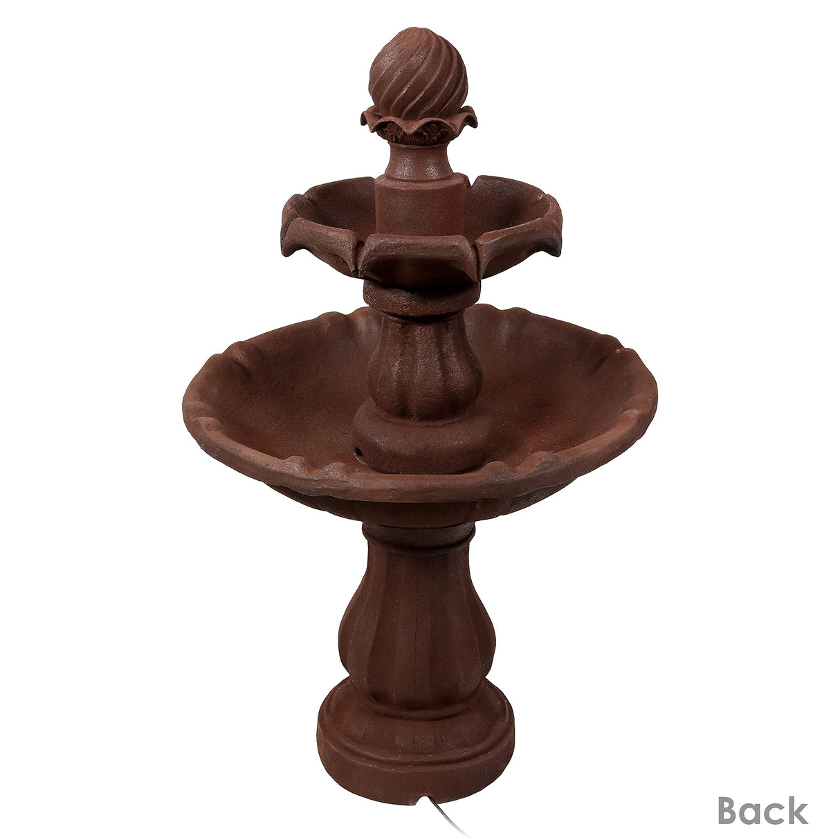 35" 2-Tier Solar Water Fountain - Outdoor Water Fountain with Battery Backup and Pump - Rust