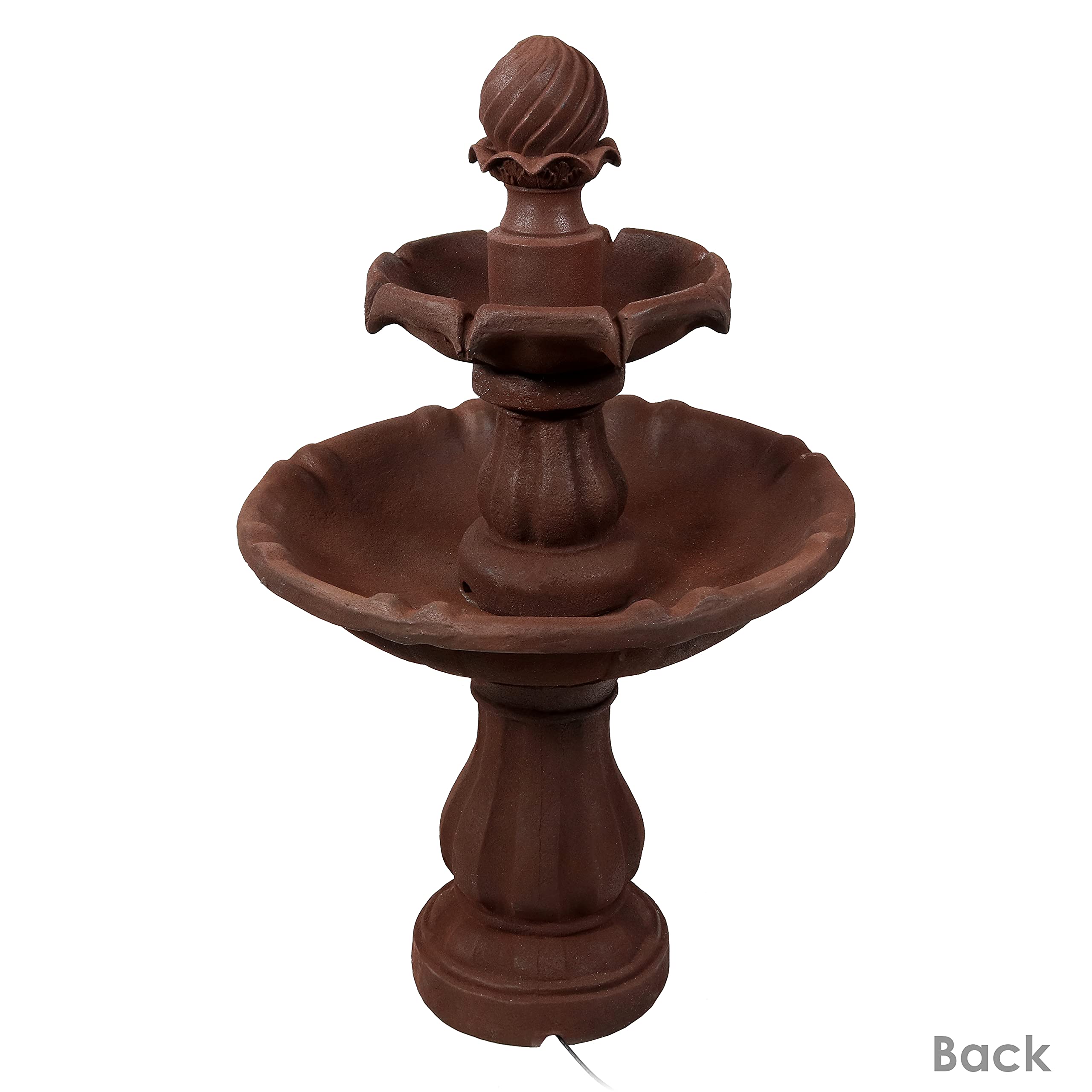 35" 2-Tier Solar Water Fountain - Outdoor Water Fountain with Battery Backup and Pump - Rust