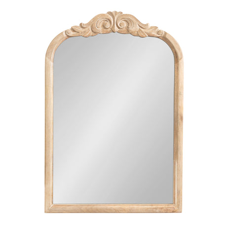 Kate and Laurel Arendahl Traditional Arch Wall Mirror, 24 x 36, Natural Wood, Vintage Baroque-Inspired Wooden Arched Bathroom Mirror for Over Sink with Ornate Carved Crown