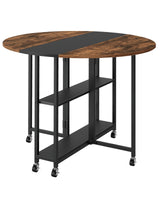 Folding Dining Table with Wheels and Storage Shelf