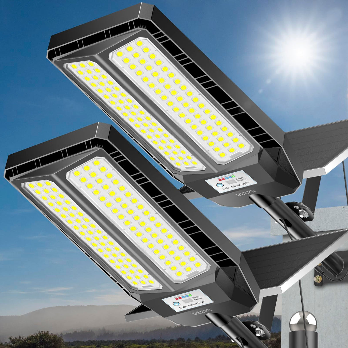 Outdoor 7000W, Solar Street Light IP67 Waterproof Dusk to Dawn 300000 Lumens LED