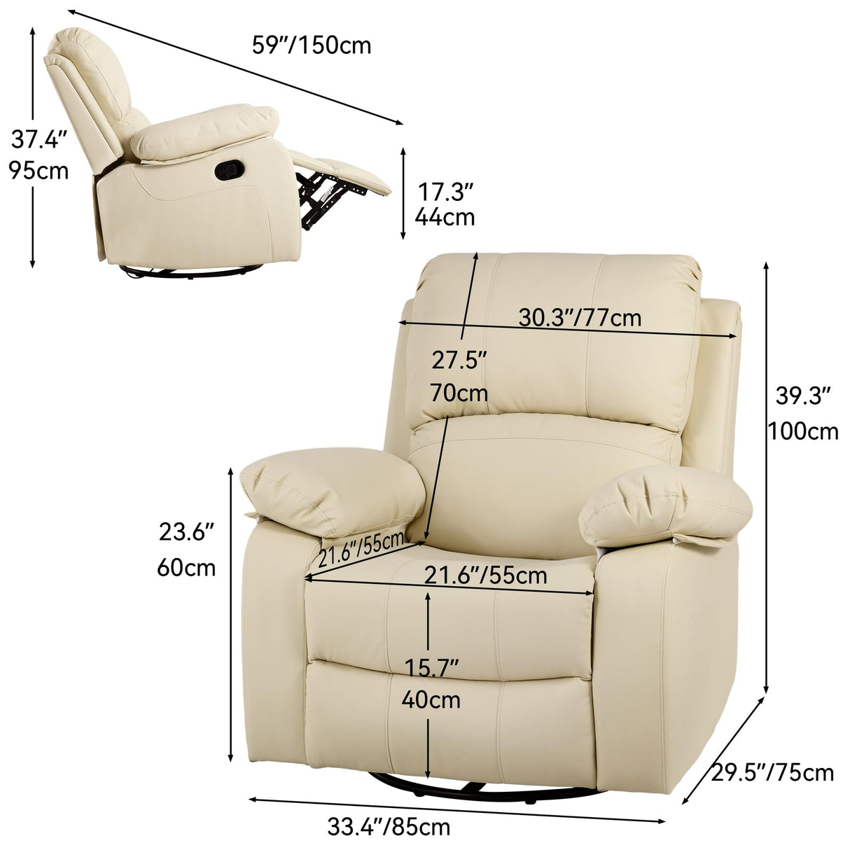 Swivel Rocking Recliner Chair，Manual Swivel Rocker chair Adults, Comfy