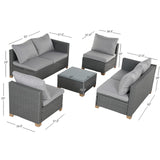 6 Seats Outdoor Conversation Sets with Olefin Cushions, Wicker Modular Sofa Sets with Coffee Table for Backyard Garden Poolside Light Gray