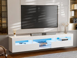 Floating TV Stand for 85+ inch TV, White High Glossy Wall Mounted Haning TV Stand with 2