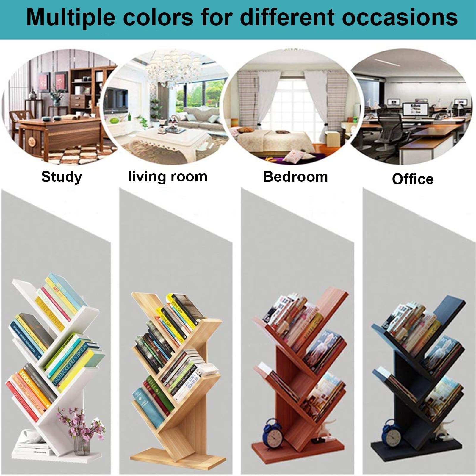Tree Shelf, Tree-Shaped Standing Shelf, Bookshelf Standing Shelf, Small Footprint and Large Capacity Multi-Layer Design, for Living Room, Bedroom, Study (Color : Pink)