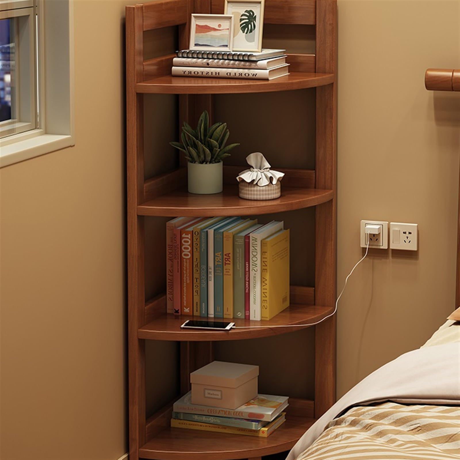 Solid Wood Bookshelf Simple Home Storage Rack Student Bedroom Bedside Bookcase