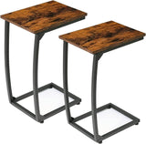 C Shaped End Table Side Table of 2, Small Sofa Table with Metal Frame