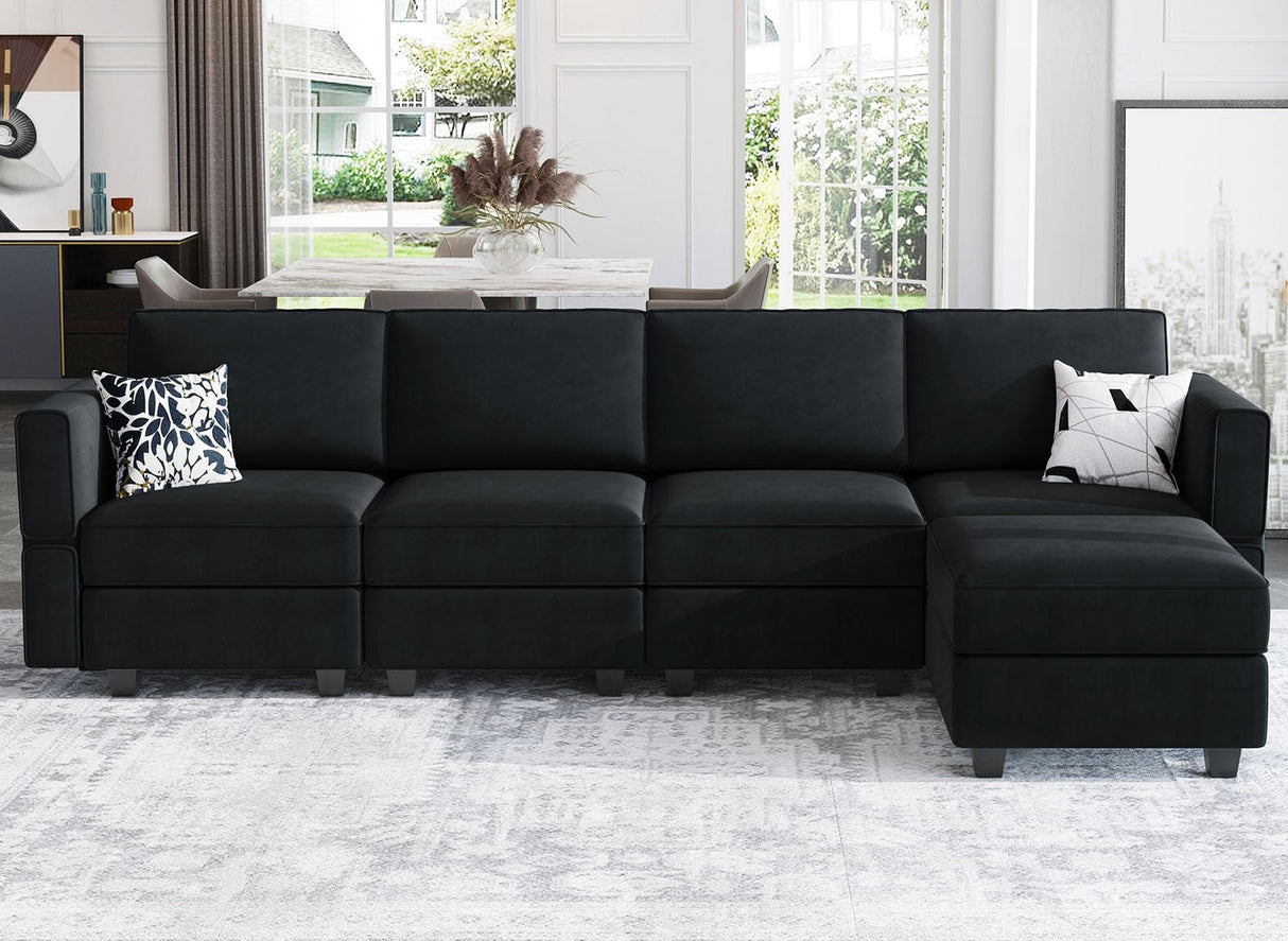 Modular Sectional Sofa Couch with Reversible Chaise Velvet L Shaped Couch