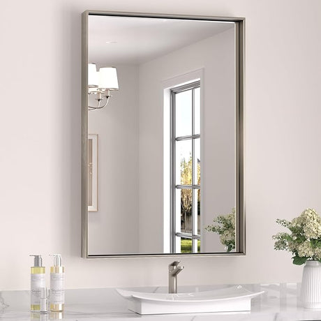 Black Bathroom Mirror 24 x 36 Inch Rectangular Wall Mirror Brushed Metal Frame Black