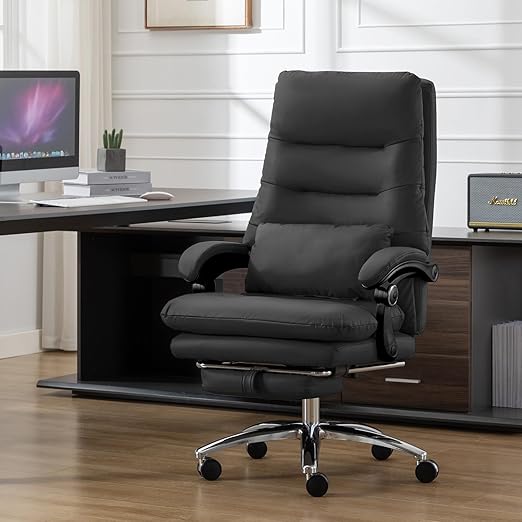 Office Chair with Foot Rest - High Back Executive Chair with Padded Linkage Armrests,