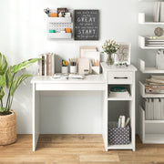 White Computer Desk, 40" Study Writing Desk with Drawers and Printer Shelves, Modern