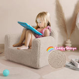 Kids Snuggly-Soft Sherpa Chair, Cuddly Toddler Foam Chair for Boys and Girls, Light Grey