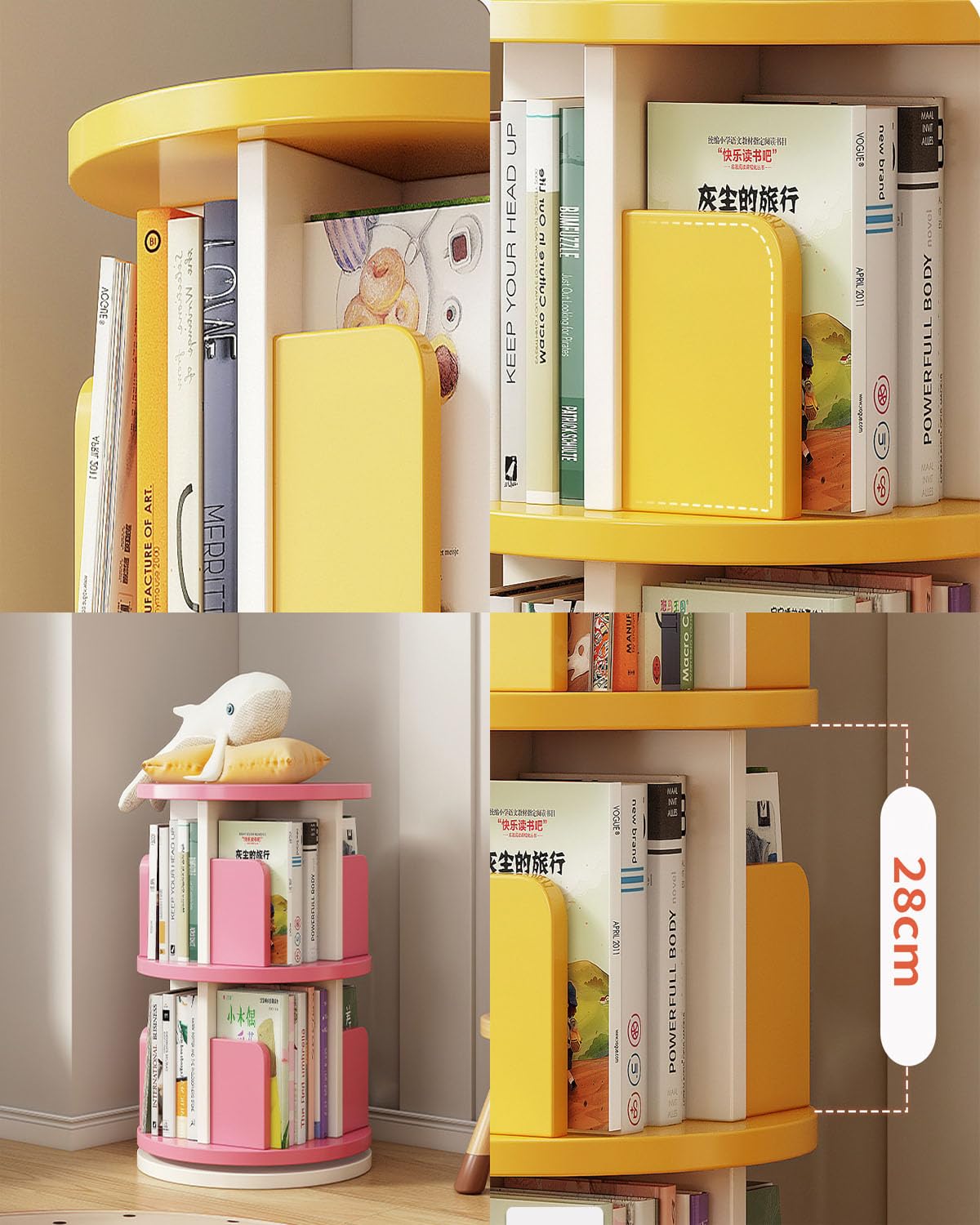 JSWHYBD 2/3/4/5 Tiers 360° Rotating Bookshelf Revolving Swivel Tall Bookcase Student Storage Picture Book Rack Floor-Standing Narrow Corner Display Shelf Book Organizer for Bedroom Living Room Office