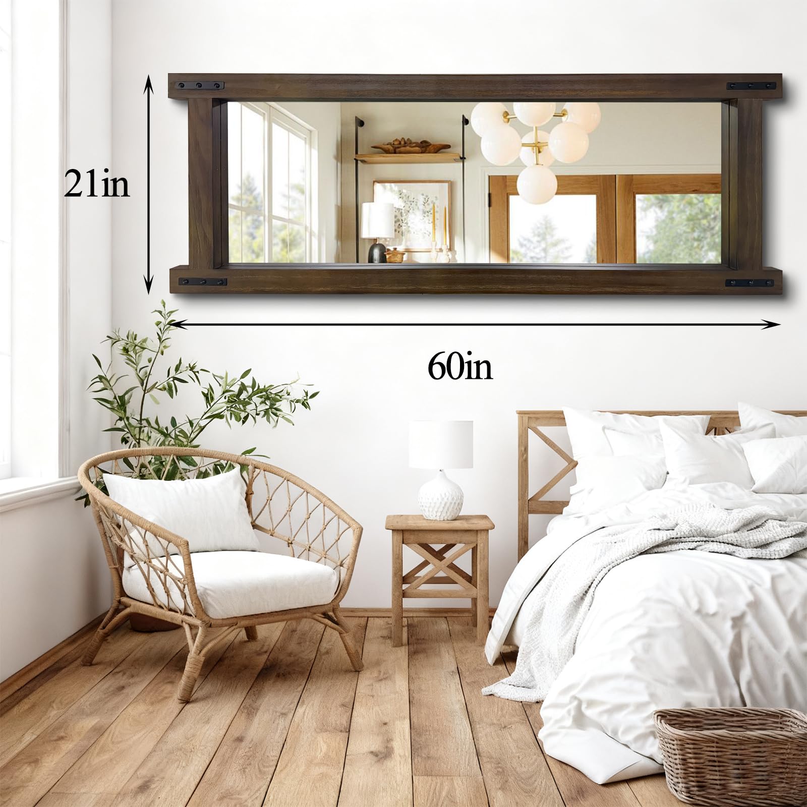 Full Length Mirror with Wood Frame 60x21 - Standing Floor & Wall Mounted