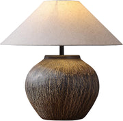 Rustic Farmhouse Table Lamp 20.8" Neutral Ceramic Table Lamp Brown White Checkered