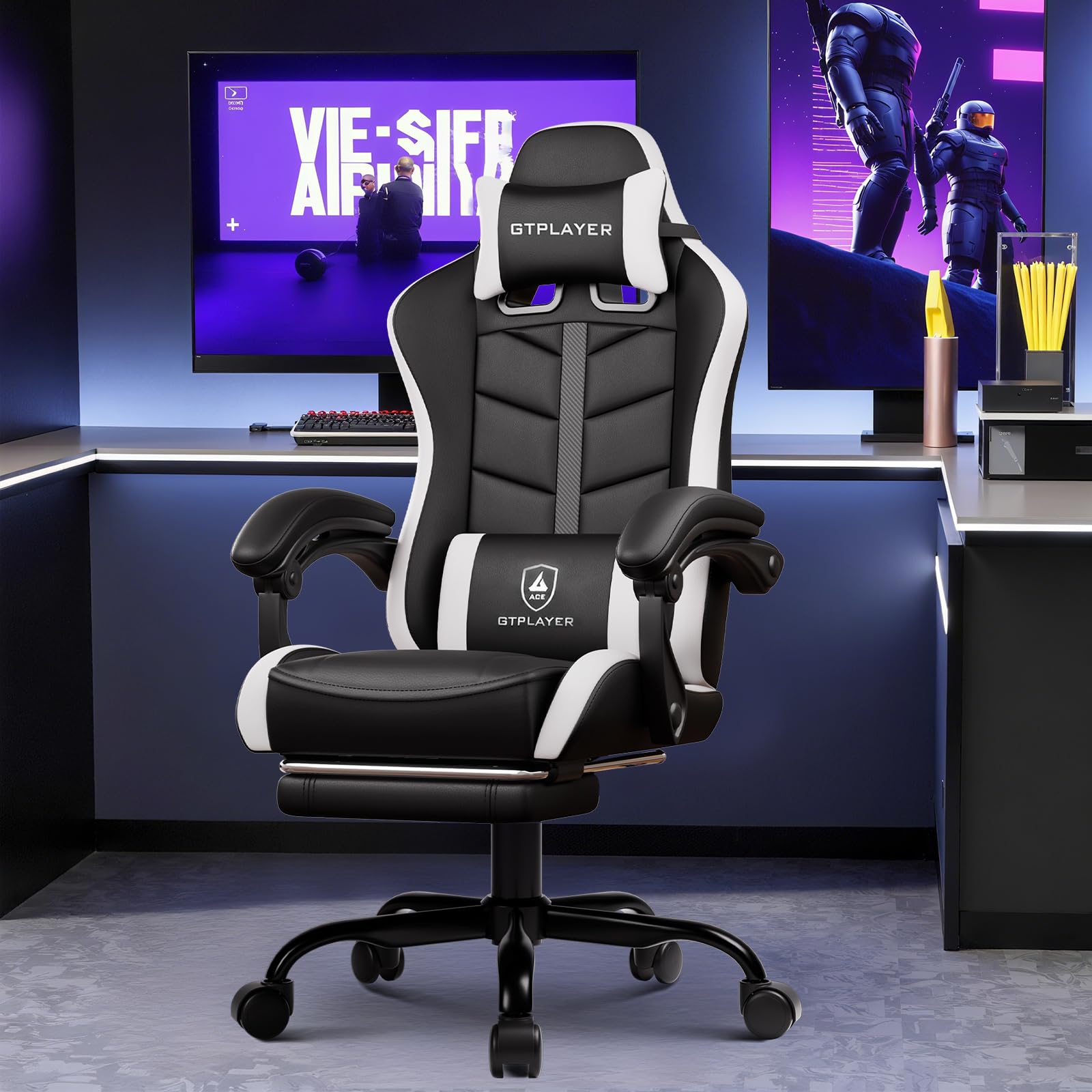 Ergonomic Gaming Chair with Footrest - Height Adjustable Reclining Office Chair