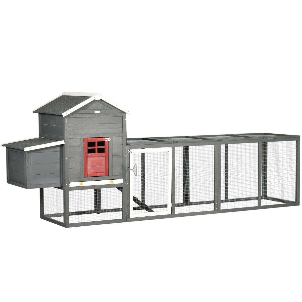 118" Extra Large Chicken Coop with Asphalt Roof, Wooden Hen Run with Slide-Out Tray