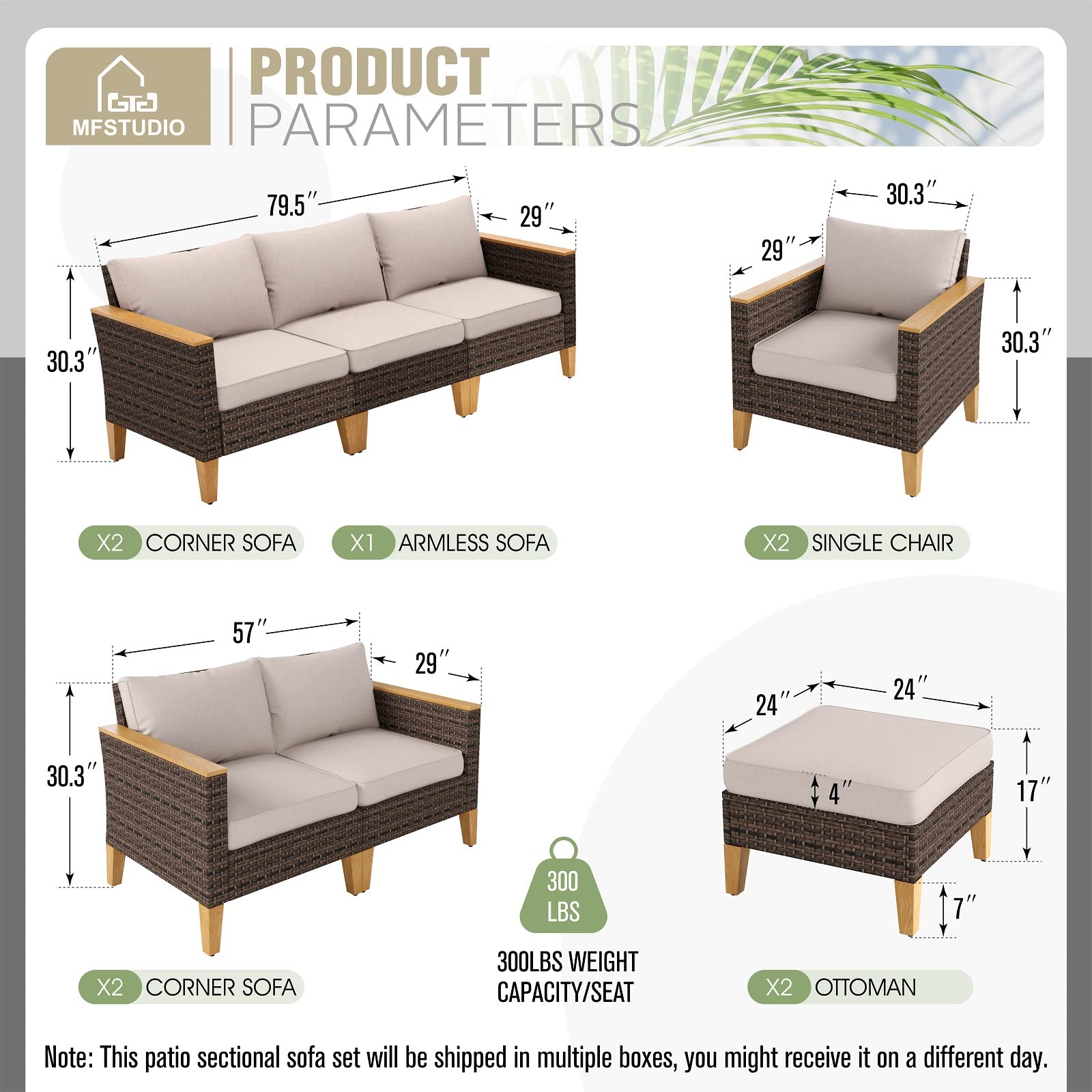 9 Piece Wicker Patio Furniture Set, 2 x Single Chair, 2 x Ottoman