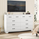 White Bedroom Dresser with 10 Drawers, Large Chest of Drawers Storage Organizer, Long