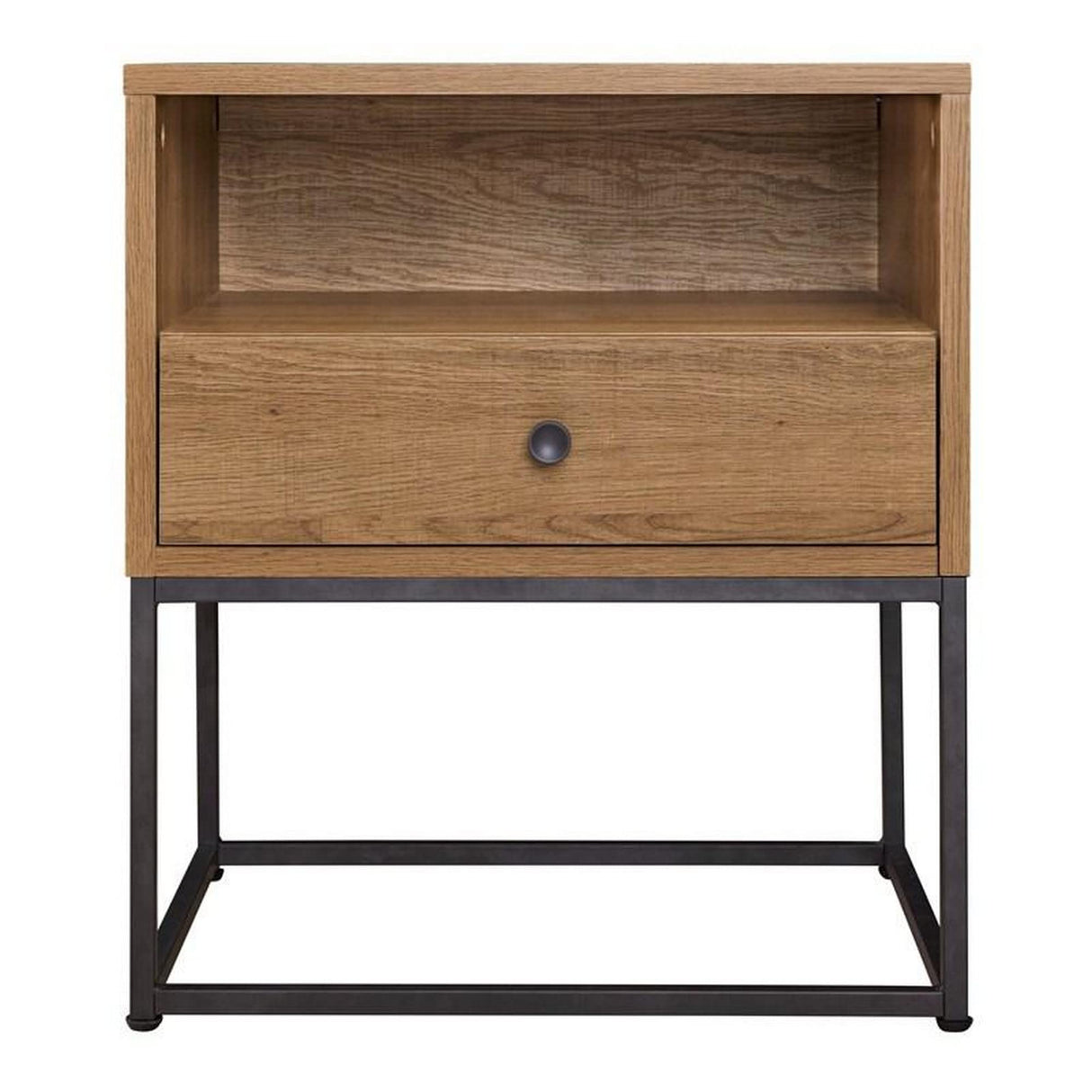 Mila 22 Inch Modern Wood Nightstand On Metal Base, Open Shelf, Brown