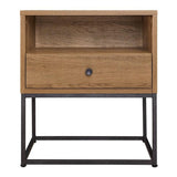 Mila 22 Inch Modern Wood Nightstand On Metal Base, Open Shelf, Brown