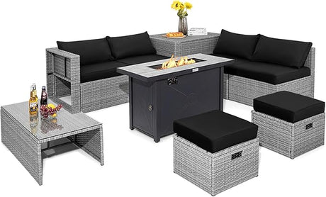 9 PCS Patio Furniture Set with 42” 60,000 BTU Fire Pit