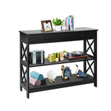 Wood Console Table 3 Tier Sofa Table with Drawer and Storage Shelves Narrow Entryway