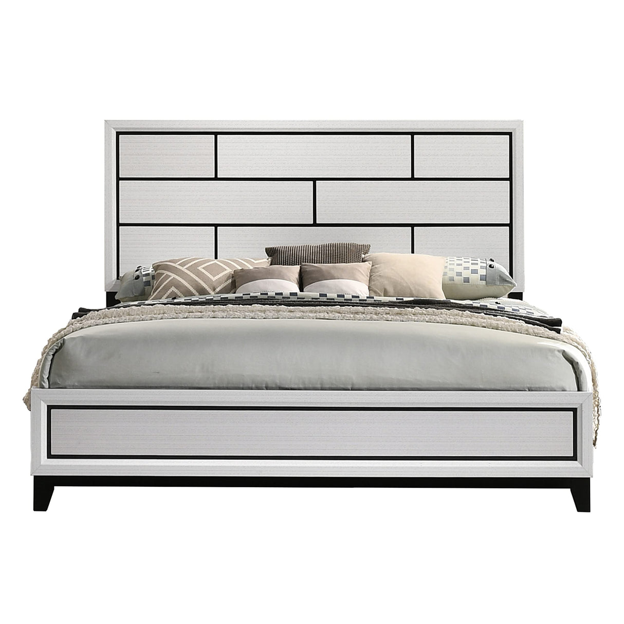 Stout Contemporary Carved Detailed Panel Bed in White, King