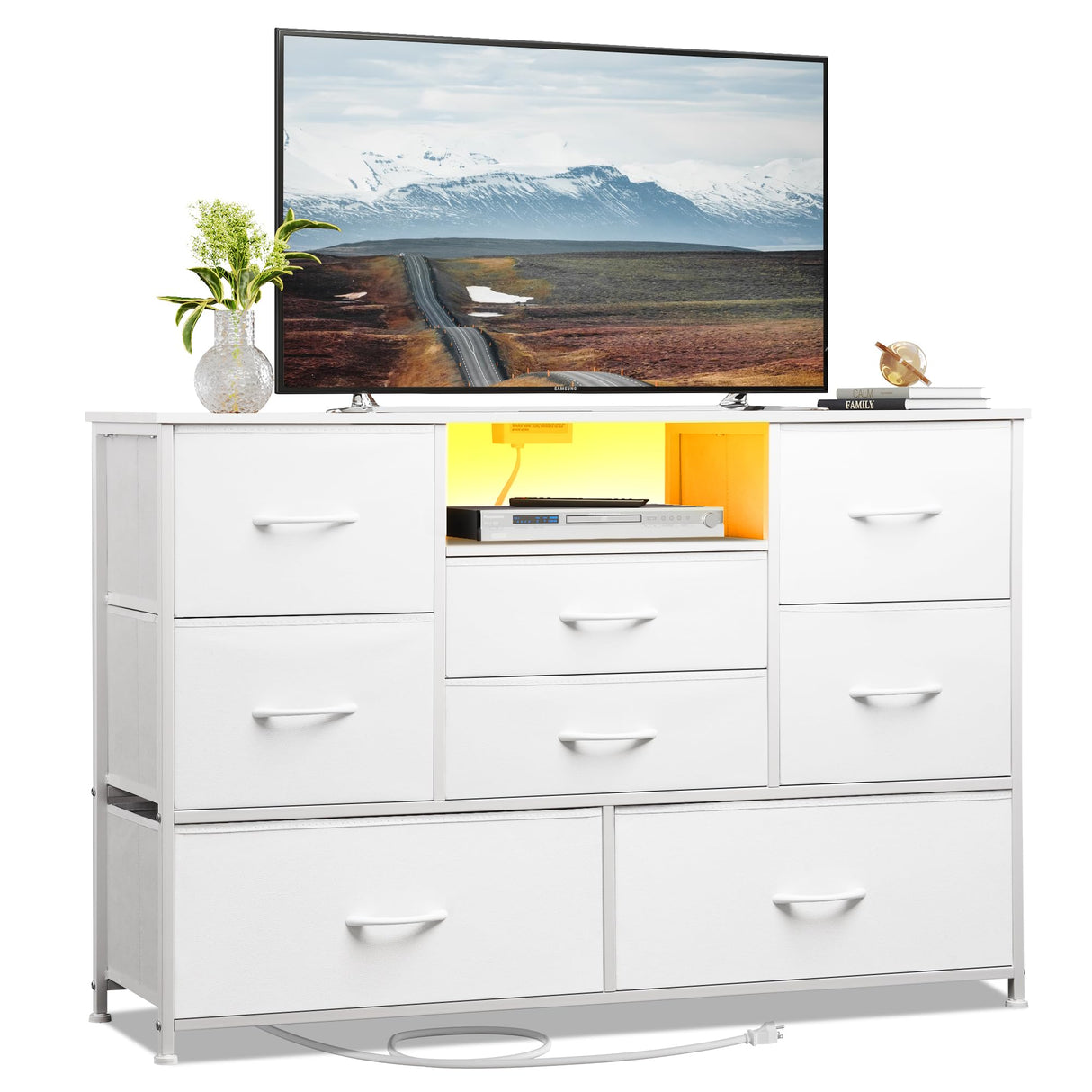 Dresser TV Stand with 8 Drawers, Dresser TV Stand with LED Lights