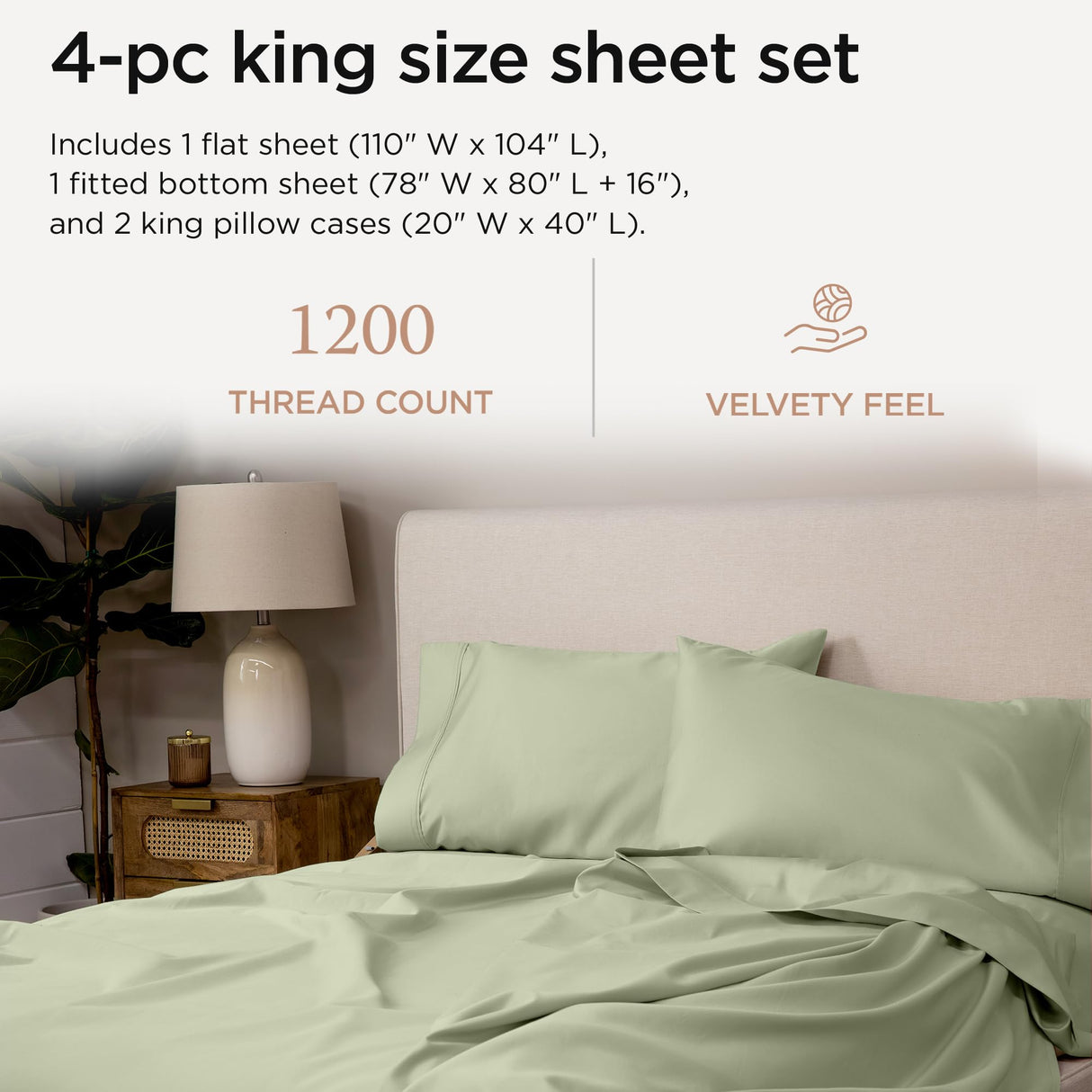 Luxury Supima Cotton Sheets, 1200 Thread Count Soft 100% Cotton Sheets