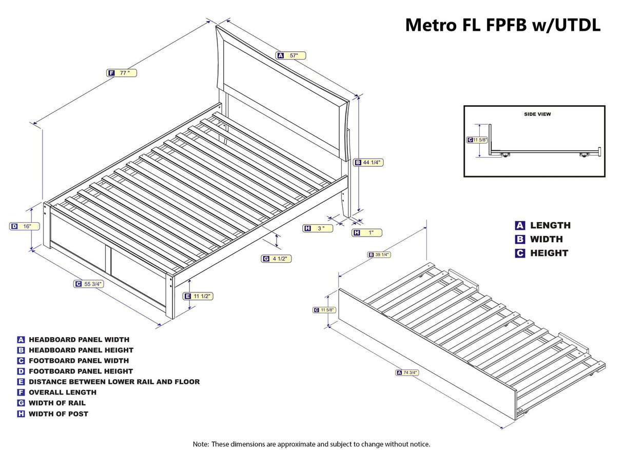 AR9032014 Metro Platform Bed with Twin Size Urban Trundle, Full, Walnut