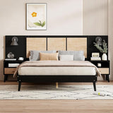 Queen Size Solid Wood Bed Frame with 2 Nightstands, Modern Platform Bed