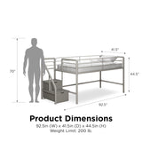 Junior Twin Metal Loft Bed with Storage Steps, Multifunctional Space-Saving Solution