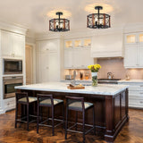 4-Light Farmhouse Wood Semi Flush Mount Ceiling Light