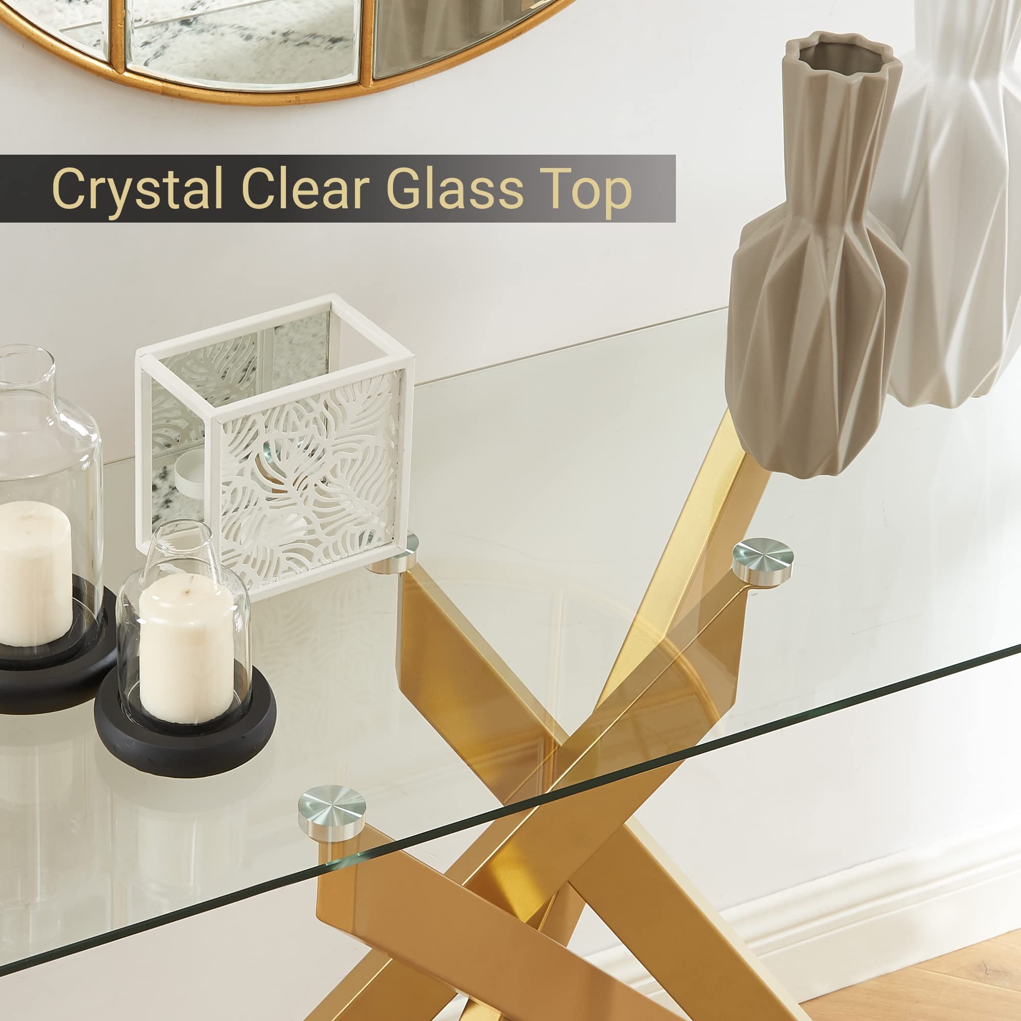Modern Style Console Table Narrow Sofa Table with Tempered Glass Top