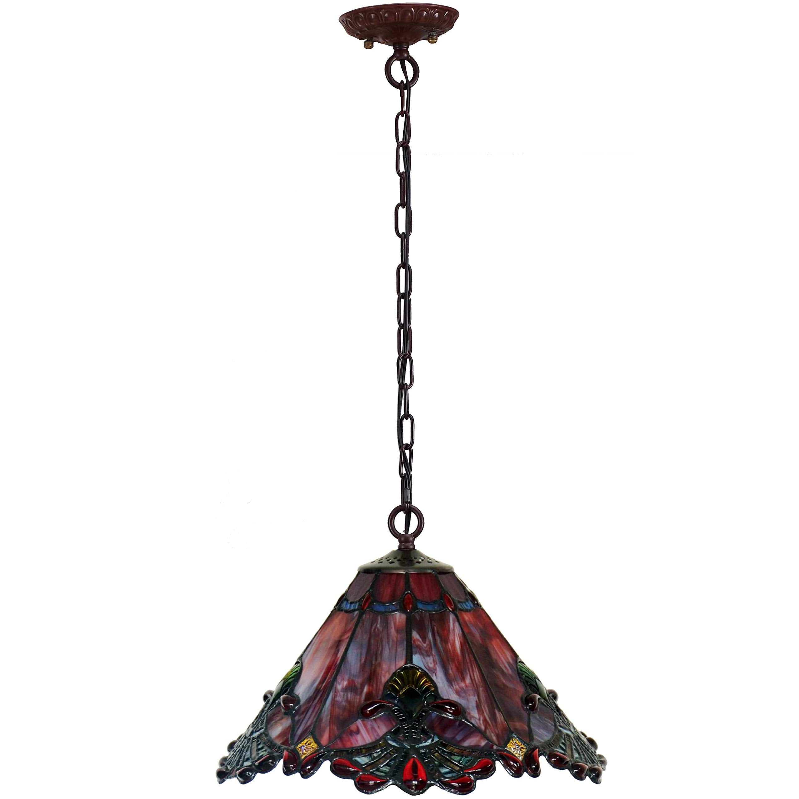 Baroque Tiffany Stained Glass Pendant Light - 13 Inch Red Shade