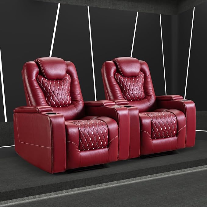 USB Ports and Cup Holders - Overstuffed Electric Home Theater Seating