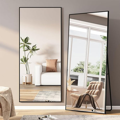 Arched Mirror, 65"x24" Arched Floor Mirror, Full Body Mirror Hanging or Leaning for Wall, Arched Mirror Full Length with Aluminum Alloy Frame, Black Bedroom Mirror, Tempered Glass Long Mirror