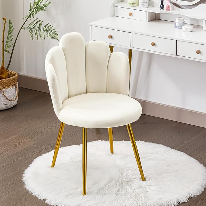 Vanity Chair for Makeup Room - Midcentury Modern Accent Velvet Chair with Back Support, Gold Legs for Living Room Bedroom (Pink)