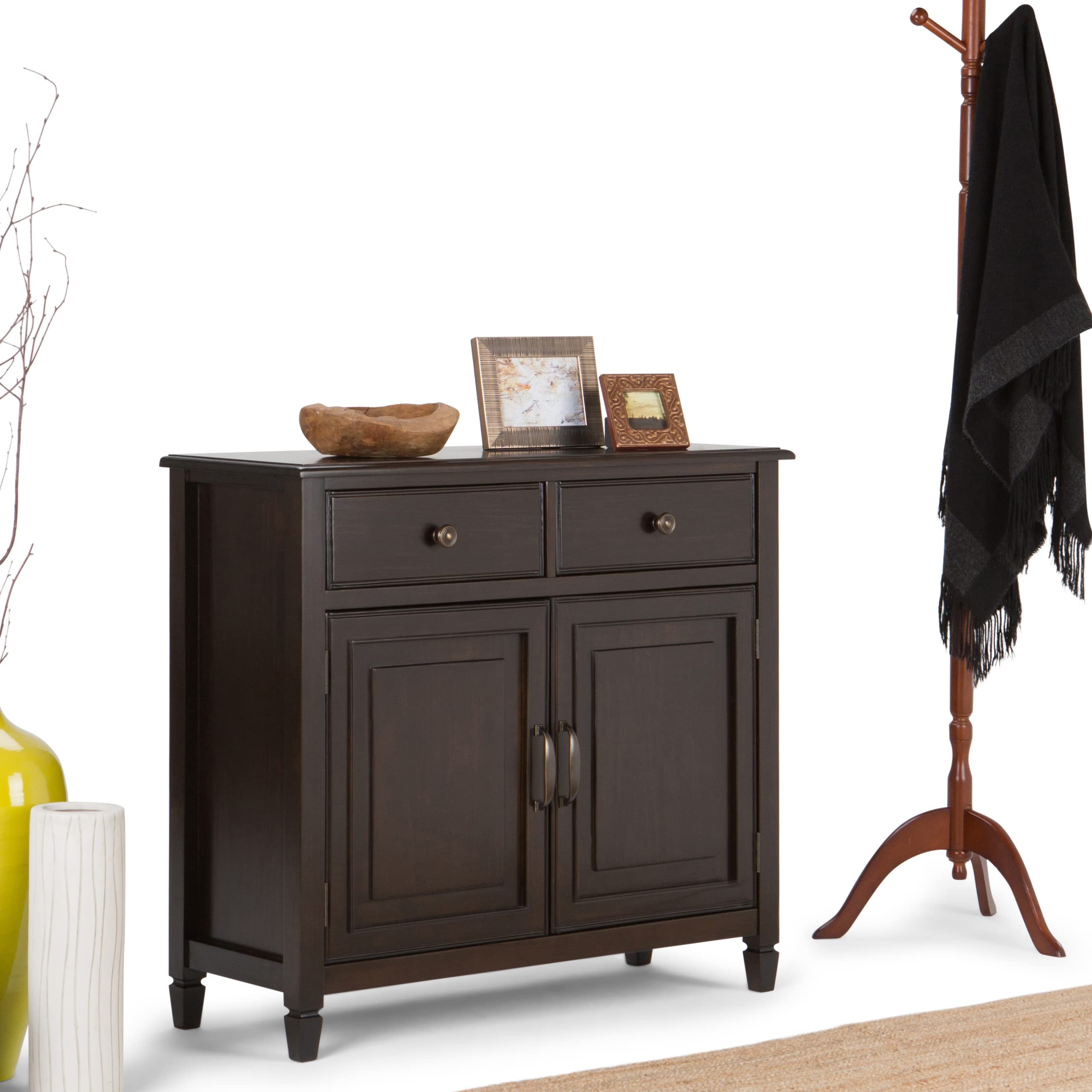 Connaught SOLID WOOD 40 Inch Wide Traditional Entryway Storage Cabinet in Dark Chestnut Brown