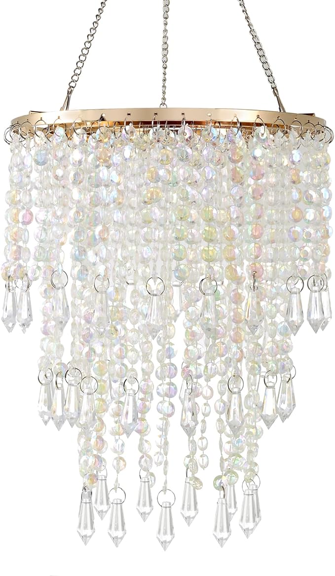 Modern Chrome Beaded Hanging Chandelier (W10.25 x H20”)