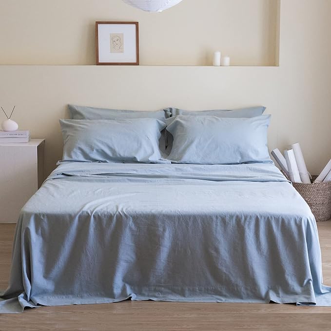 Belgian Linen Sheet Set Solid Color - 6 Pieces (1 Flat Sheet & 1 Fitted Sheet & 4 Pillowcases